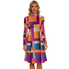 Abstract Background Geometry Blocks Long Sleeve Shirt Collar A-line Dress by Amaryn4rt