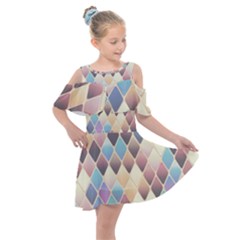 Abstract Colorful Diamond Background Tile Kids  Shoulder Cutout Chiffon Dress by Amaryn4rt