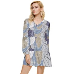 Ackground Leaves Desktop Tiered Long Sleeve Mini Dress by Amaryn4rt