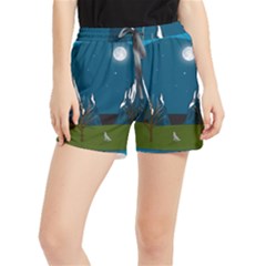 Vector Graphic Mountains Snow Wolf Women s Runner Shorts by Sarkoni