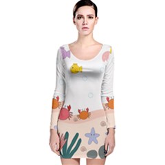 Cartoon Marine Life Marine Drawing Long Sleeve Velvet Bodycon Dress by Sarkoni