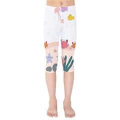 Cartoon Marine Life Marine Drawing Kids  Capri Leggings  by Sarkoni