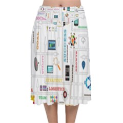 Illustrations Startup Business Organization Velvet Flared Midi Skirt by Sarkoni