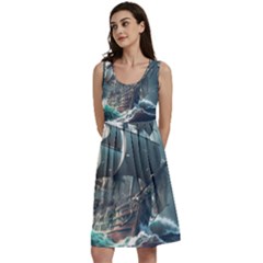 Pirate Ship Boat Sea Ocean Storm Classic Skater Dress by Sarkoni