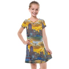 Boston Skyline Cityscape River Kids  Cross Web Dress by Sarkoni