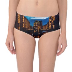 Hamburg City Blue Hour Night Mid-waist Bikini Bottoms by Amaryn4rt