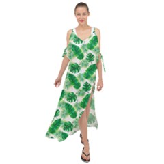 Tropical Leaf Pattern Maxi Chiffon Cover Up Dress
