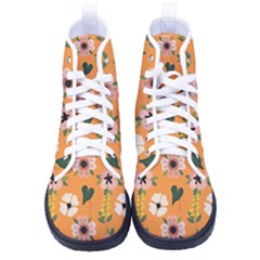 Flower Orange Pattern Floral Men s High-top Canvas Sneakers by Dutashop