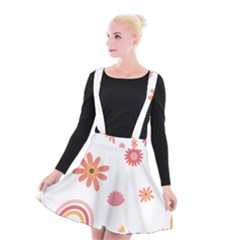 Seamless Pattern Flowers Rainbow Suspender Skater Skirt