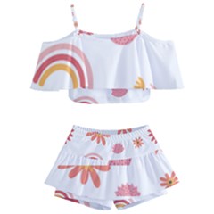 Seamless Pattern Flowers Rainbow Kids  Off Shoulder Skirt Bikini