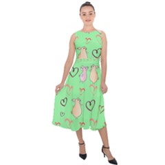 Pig Heart Digital Midi Tie-back Chiffon Dress by Ravend