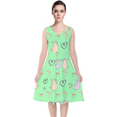 Pig Heart Digital V-neck Midi Sleeveless Dress  by Ravend