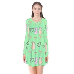 Pig Heart Digital Long Sleeve V-neck Flare Dress by Ravend