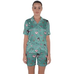 Raccoon Love Texture Seamless Satin Short Sleeve Pajamas Set by Ravend