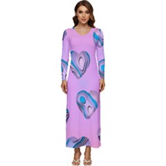 Hearts Pattern Love Background Long Sleeve Longline Maxi Dress