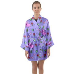 Flower Pink Pig Piggy Seamless Long Sleeve Satin Kimono