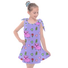 Flower Pink Pig Piggy Seamless Kids  Tie Up Tunic Dress by Ravend