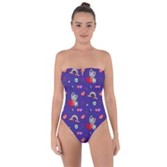 Rabbit Hearts Texture Seamless Pattern Tie Back One Piece Swimsuit by Ravend