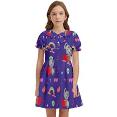 Rabbit Hearts Texture Seamless Pattern Kids  Bow Tie Puff Sleeve Dress by Ravend
