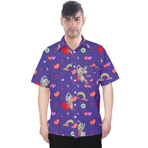Rabbit Hearts Texture Seamless Pattern Men s Hawaii Shirt by Ravend