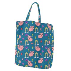 Flowers Pink Pig Piggy Seamless Giant Grocery Tote