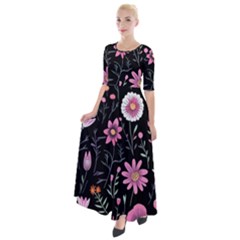 Flowers Pattern Half Sleeves Maxi Dress