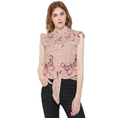 Butterfly Background Pattern Texture Frill Detail Shirt