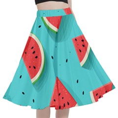 Watermelon Fruit Slice A-line Full Circle Midi Skirt With Pocket by Ravend