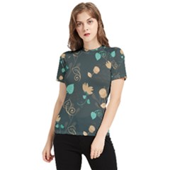 Flowers Leaves Pattern Seamless Women s Short Sleeve Rash Guard