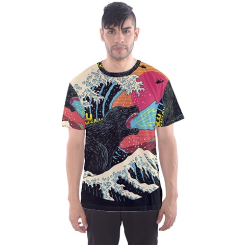 Retro Wave Kaiju Godzilla Japanese Pop Art Style Men s Sport Mesh T-shirt by Modalart