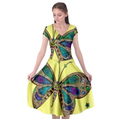 Butterfly Mosaic Yellow Colorful Cap Sleeve Wrap Front Dress by Amaryn4rt
