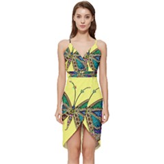 Butterfly Mosaic Yellow Colorful Wrap Frill Dress by Amaryn4rt