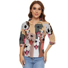 Dogs Pet Background Pack Terrier Women s Quarter Sleeve Pocket Shirt