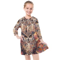 Drawing Olw Bird Kids  Quarter Sleeve Shirt Dress