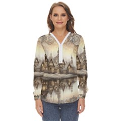 Building Landmark Zip Up Long Sleeve Blouse