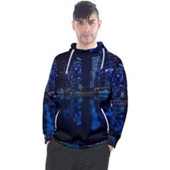 Illuminated Cityscape Against Blue Sky At Night Men s Pullover Hoodie