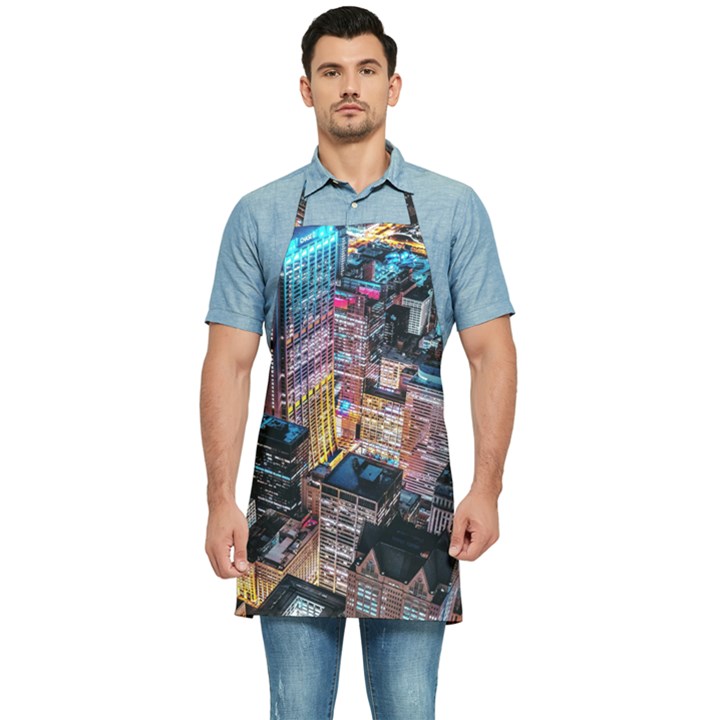 Aerial Photo Of Cityscape At Night Kitchen Apron