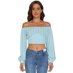 Stripes Striped Turquoise Long Sleeve Crinkled Weave Crop Top