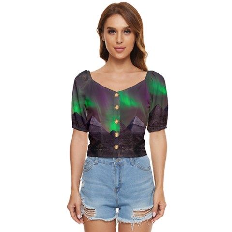 Fantasy Pyramid Mystic Space Aurora Button Up Blouse by Grandong