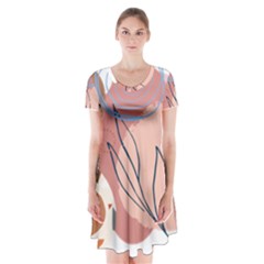 Abstract Circles Art Design Short Sleeve V-neck Flare Dress