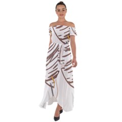 Abstract Hand Vine Lines Drawing Off Shoulder Open Front Chiffon Dress