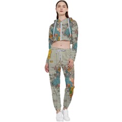 Vintage World Map Cropped Zip Up Lounge Set by Ndabl3x