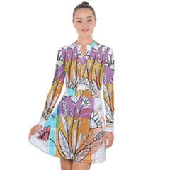 Flower Leaves Foliage Grass Doodle Long Sleeve Panel Dress by Grandong