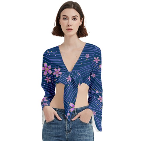 Flowers Floral Background Trumpet Sleeve Cropped Top by Grandong