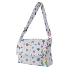 Flower Leaves Background Floral Full Print Messenger Bag (m)