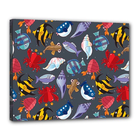 Sea Animals Pattern Wallpaper Fish Canvas 20  X 16  (stretched)