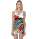 Birds Peacock Artistic Colorful Flower Painting One Piece Boyleg Swimsuit