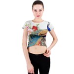 Birds Peacock Artistic Colorful Flower Painting Crew Neck Crop Top