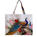 Birds Peacock Artistic Colorful Flower Painting Zipper Mini Tote Bag