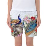 Birds Peacock Artistic Colorful Flower Painting Women s Basketball Shorts
